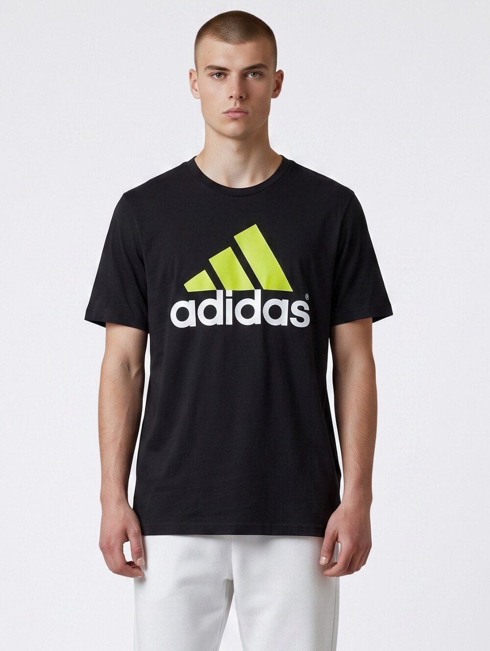 adidas Black Short-Sleeve Tee with Neon Yellow Logo